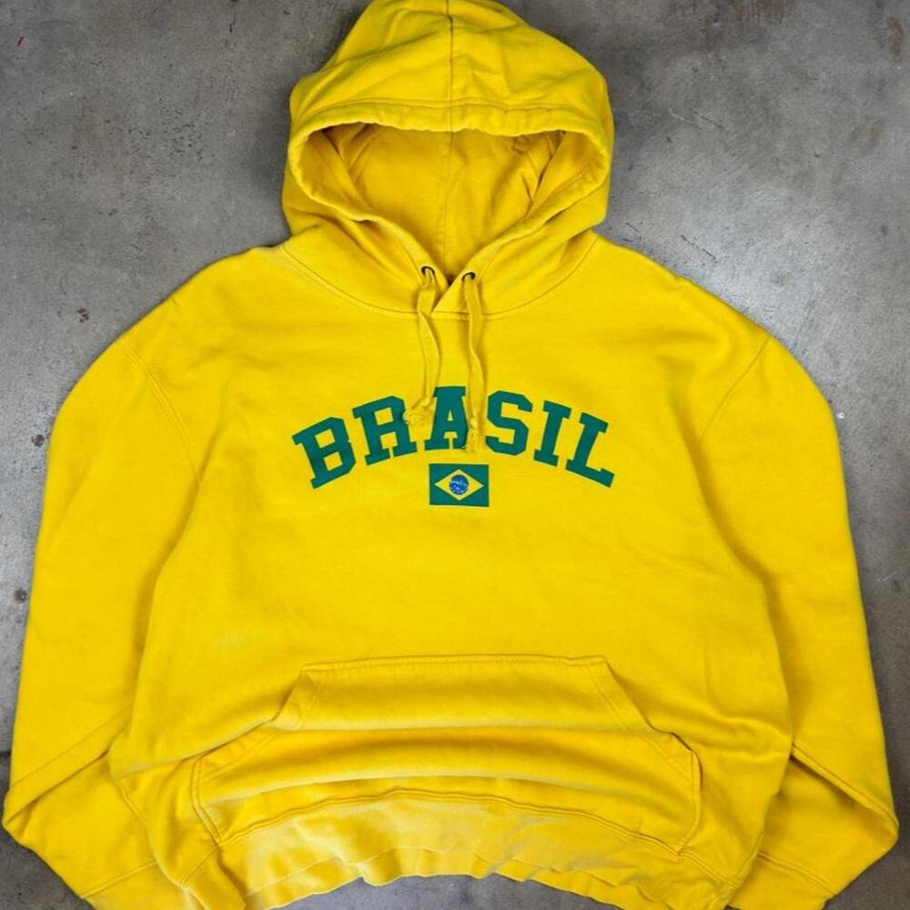 Brazil Brasil Hoodie Mens Large Yellow Green Flag Soccer Football Pullover